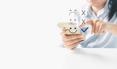 Customer service evaluation concept. Client feedback from marketing survey excellent service and...