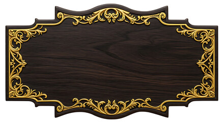 An ornate wood sign with an elegant gold frame displays a rustic yet refined style, perfect for branding and announcements.
