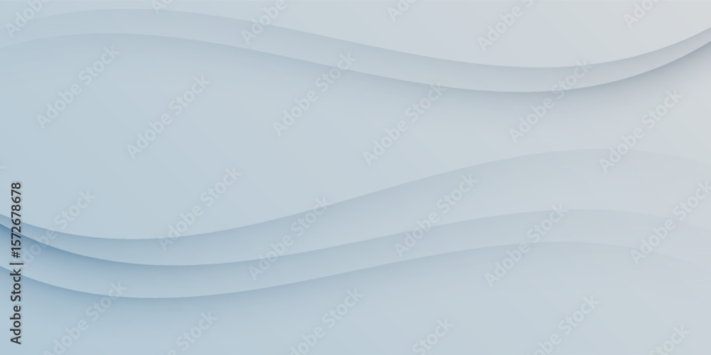 Poster abstract layered wave background in cool gray and blue tones. smooth flowing curves create a calm an