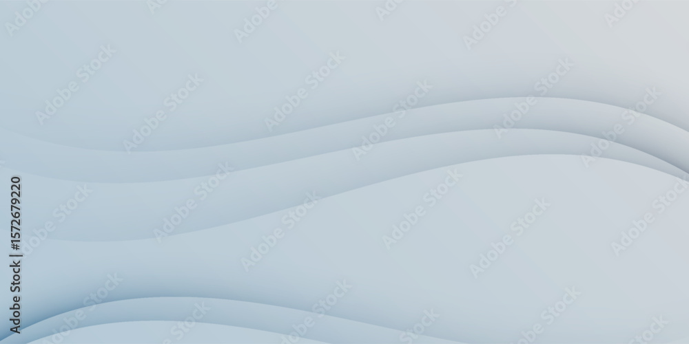 Poster abstract layered wave background in cool gray and blue tones. smooth flowing curves create a calm an