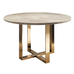 Modern Round Dining Table Gold Metal Base  Marble Top isolated on transparent background