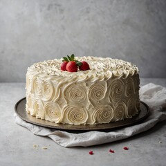 Cake with swirled vanilla frosting
