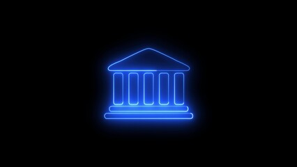 Neon bank building icon. Online banking and investment, central bank concept .Neon bank building icon