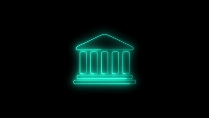 Neon bank building icon. Online banking and investment, central bank concept .Neon bank building icon