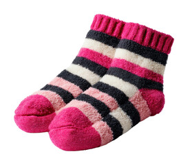 Cozy striped socks for cold weather home product. Isolated on transparent background, png.