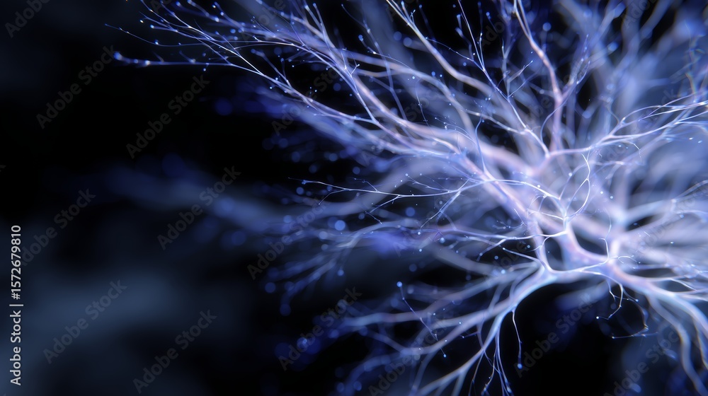Poster abstract representation of neural networks with luminous, branching structures in a dark background