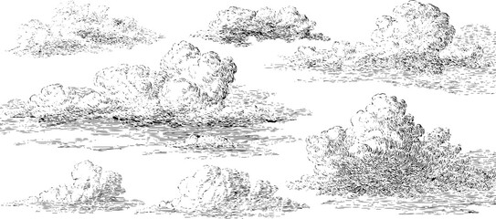 Obraz premium Vintage hand drawn cloud silhouettes for retro design and decor