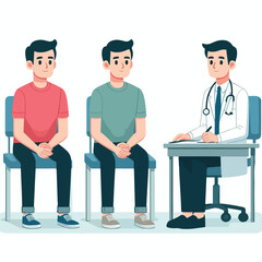 image of a patient sitting waiting for a doctor with a simple and minimalist flat design using a white background