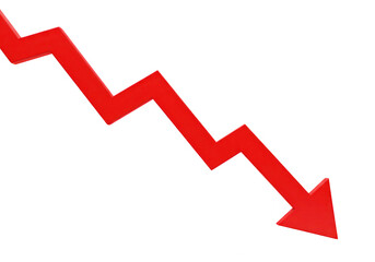 A red arrow pointing downwards indicates a decline in the market on a transparent background