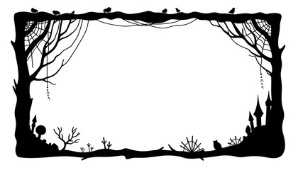 Halloween frame silhouette with cobwebs, spooky border decoration
