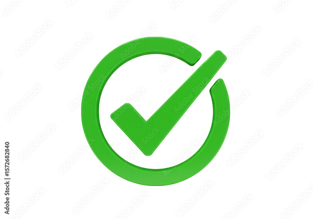 Poster a green check mark inside a circle represents approval and successful completion isolated on transpa