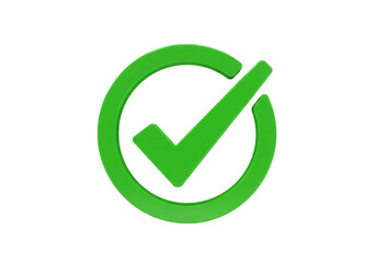 A green check mark inside a circle represents approval and successful completion isolated on transparent background