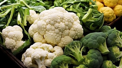 Fresh cauliflower and broccoli, isolated on a white background, are healthy, organic vegetables for a vegetarian diet