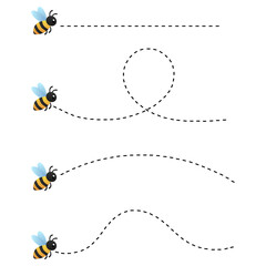 Flying bees with dotted flight path vector set