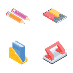 Handy collection depicting school supplies and study isometric style icons