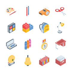 Grab this handy collection of school accessories isometric style icons