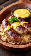 Grilled Bratwurst with Sauerkraut and Mustard. AI generative