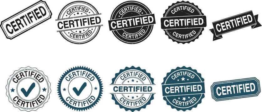 Certified stamp vector set for quality assurance and product verification
