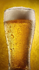 Refreshing Glass of Beer with Frothy Head and Condensation. AI Generative