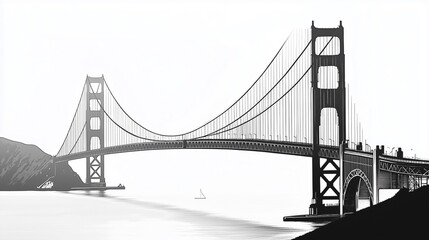 Iconic Golden Gate Bridge Silhouetted in Striking Black and White Minimalist Art Style