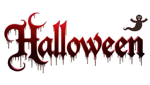 Spooky halloween text dripping blood with ghost silhouette creating a haunting atmosphere for festive decorations and events.