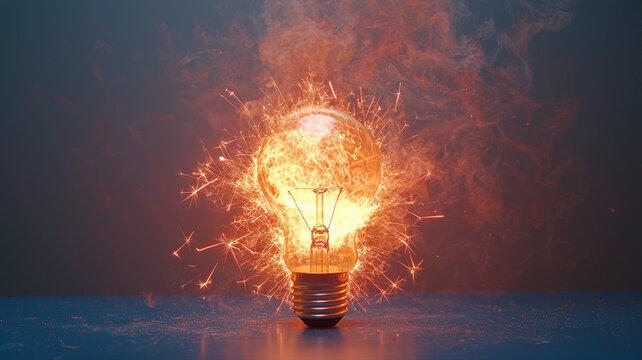 Spark of Innovation - Light Bulb Concept innovation concept light bulb sparks explosion idea energy