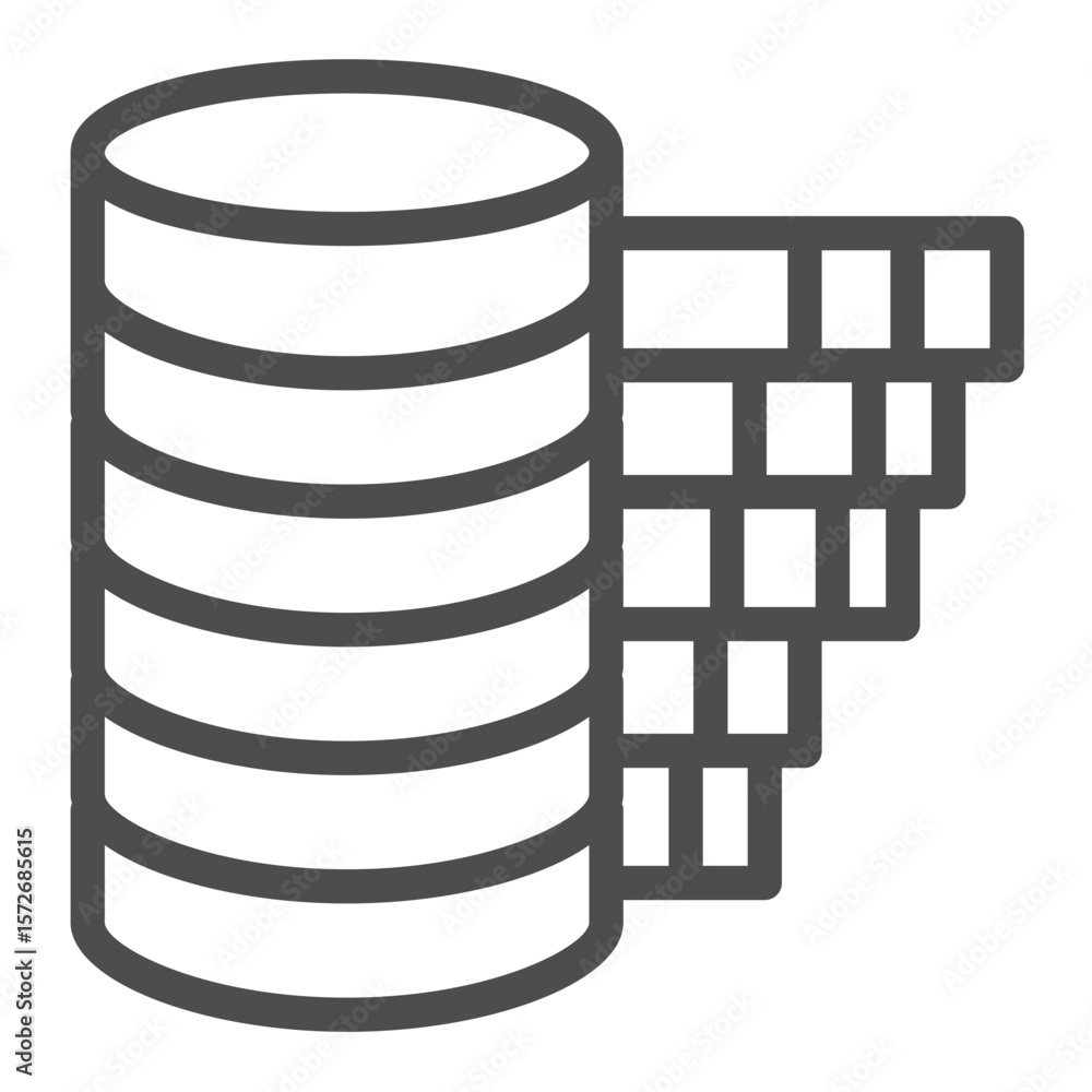 Fototapete Storage disk drives with chart line icon, data hoarding concept. Vector graphics. Array resource consumption graph sign on white background, outline style icon for mobile or web design.