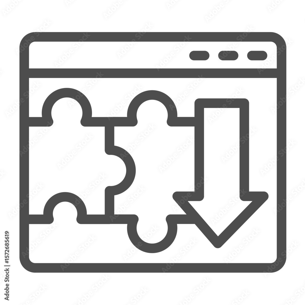 Poster website window with downloading arrow line icon, data hoarding concept. vector graphics. page of med
