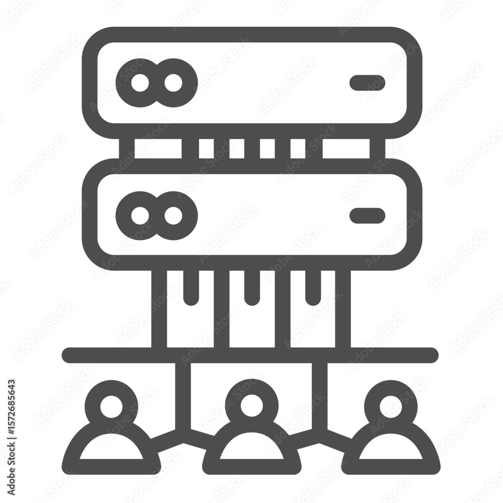 Fototapete Users with access to server storage line icon, data hoarding concept. Vector graphics. Storage hosting users group sign on white background, outline style icon for mobile or web design.