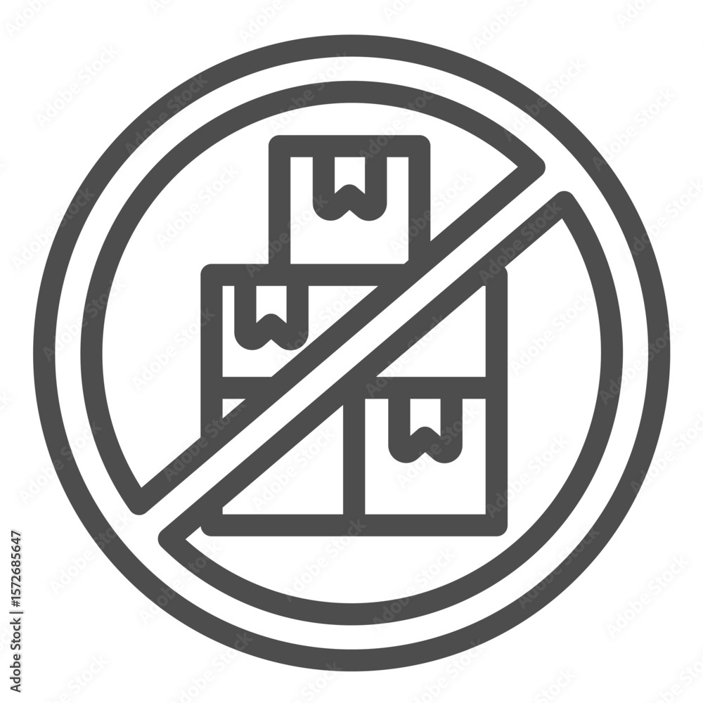 Poster cardboard boxes prohibited circle line icon, data hoarding concept. vector graphics. boxes keeping f