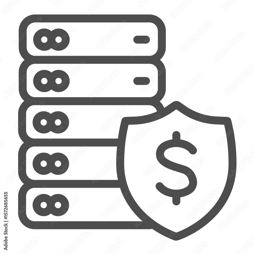 Poster cloud hosting with dollar emblem line icon, data hoarding concept. vector graphics. paid storage of 