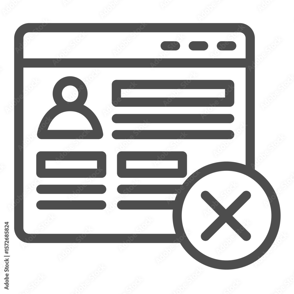 Poster website window with user ban line icon, data hoarding concept. vector graphics. user personal data f