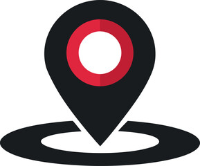 Vector art of a location pin with a red circle signifies a highlighted spot on the map