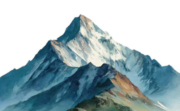 Majestic mountain peak nature landscape snowy environment aerial view. Isolated on transparent background, png.