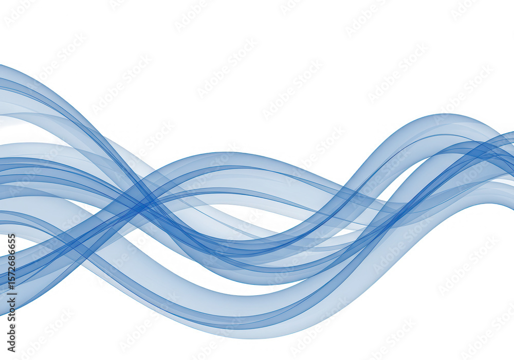 Poster multiple blue waves intertwine on a white backdrop, creating a visually appealing abstract design is