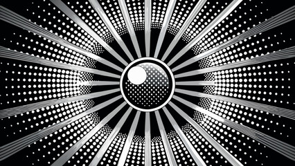 Vector art of abstract eye with radial lines and halftone dots creates an optical illusion