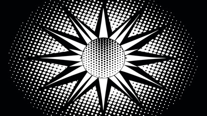 Vector art of abstract starburst pattern with halftone dots creates a modern background