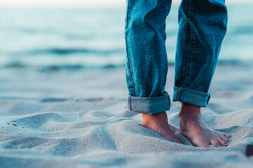 barefoot on the beach