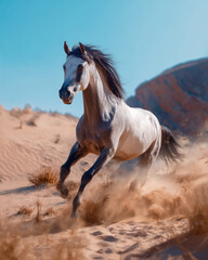 Majestic horse running across desert sands