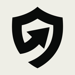 A logo that combines a shield and an upward pointing arrow, convey a sense of security, protection, and upward growth or progress