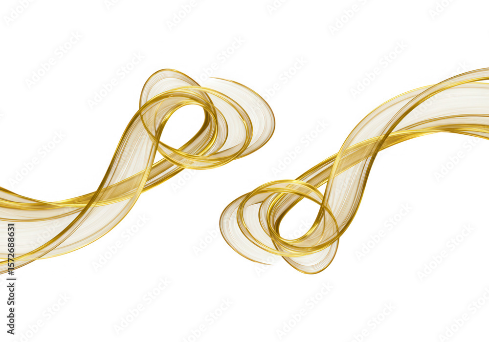 Poster elegant golden ribbons intertwine and swirl, creating a luxurious and flowing abstract design on whi
