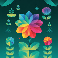 Colorful Floral Vector Illustration | Retro Decorative Flower Art Design