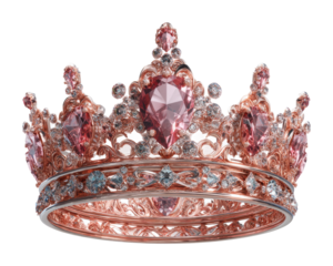 Elegant pink crown design jewelry glamorous. Isolated on transparent background, png.