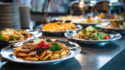 Diverse buffet spread at a banquet