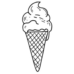 Doodle sketch vector illustration of an ice cream cone on transparent background for food and dessert design