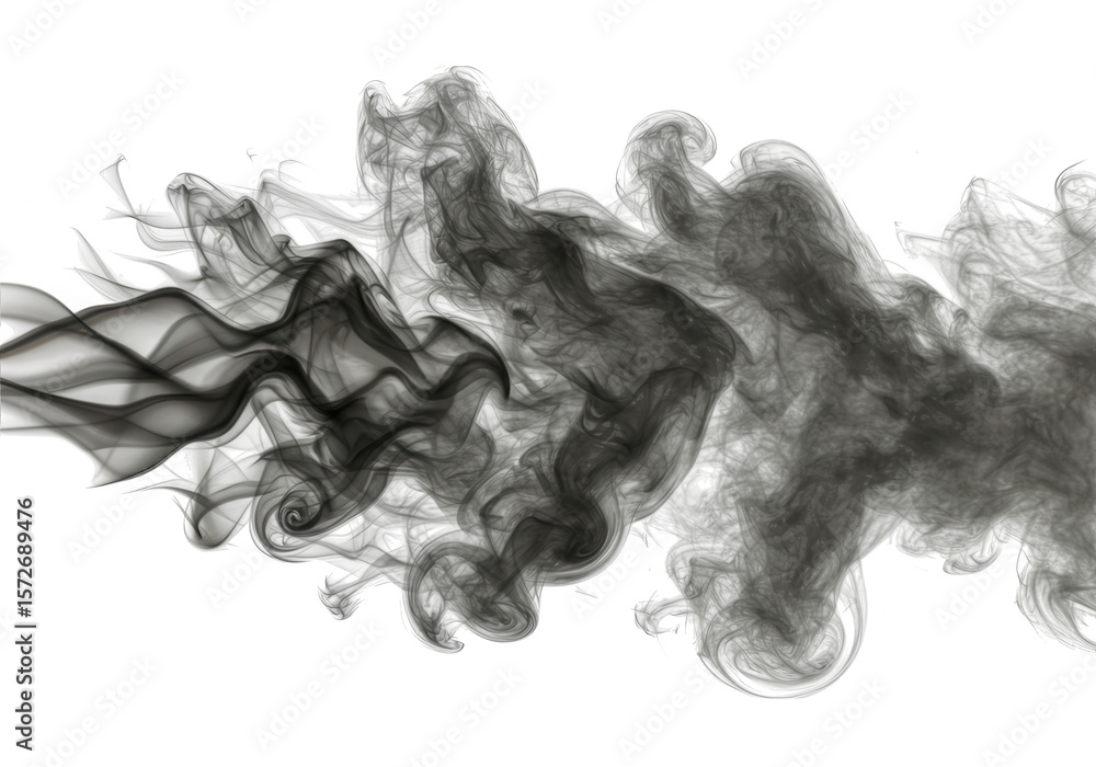 Poster wisps of dark smoke dance and swirl against a pristine transparent background, creating an ethereal 