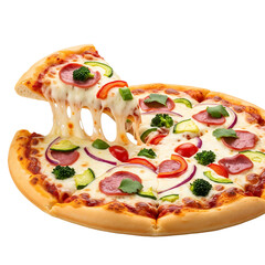 Supreme Pizza with a Cheese Pull Slice