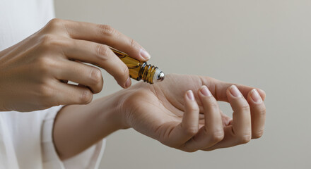 Woman Applying Aromatherapy Roller to Wrist for Relaxation