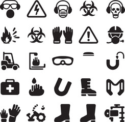 Vector art of safety icons a comprehensive set of black icons isolated on transparent background
