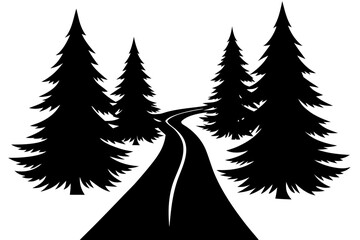 Fototapeta premium Vector art of silhouette of Road Through the Pines